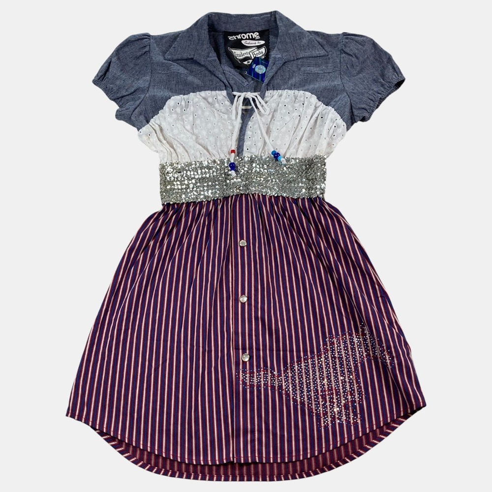 Chrome Dress Women's‎ White Multi Striped SMU Mustangs Sequin Embellished Medium